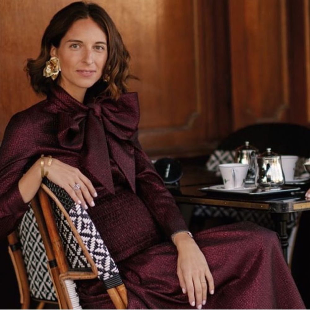 Elegant Burgundy Blouse with Bow Detail and Skirt